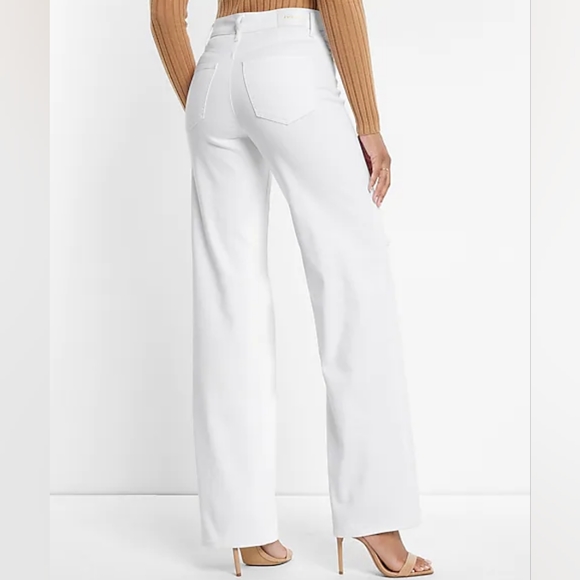 EXPRESS: High Waisted White Ripped Wide Leg Jeans - Picture 2 of 8